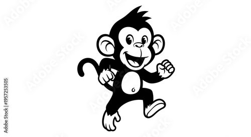 Smiling monkey cartoon character jumping.