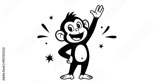 Smiling Monkey Cartoon Character Waving Hand 1.