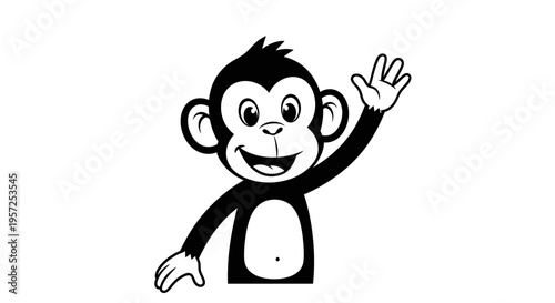 Smiling monkey cartoon character waving hand 2.
