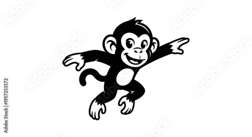 Smiling monkey in mid air flying.
