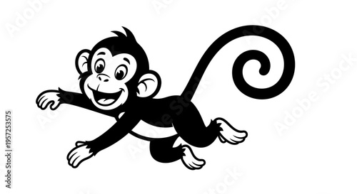 Smiling monkey jumping in air.