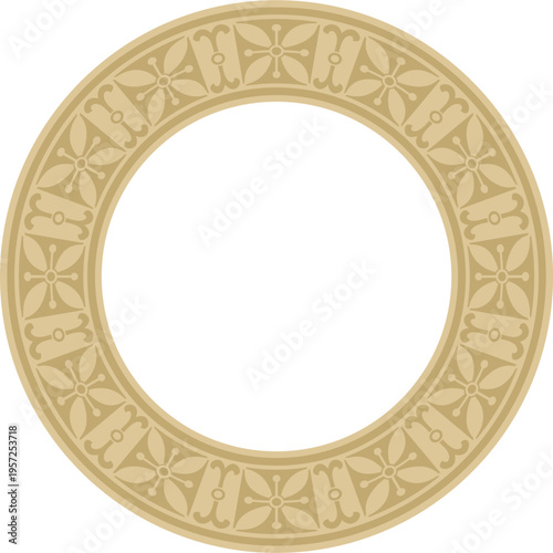 Vector round European gold ornament. Endless pattern, circle, ring of the Middle Ages. Revival border. Decorations of palaces and churches.