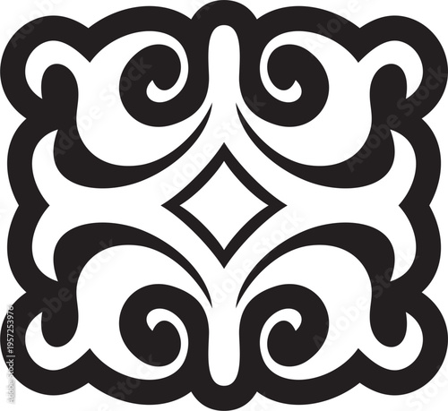 Vector black monochrome Kazakh national ornament. Ethnic pattern of the peoples of the Great Steppe,