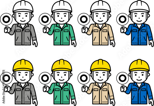 正解の札を上げるヘルメットと作業服を着用した男性のアイコン。その2