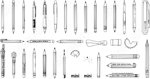 Pencil Collection: Hand-Drawn Illustrations of Writing Instruments