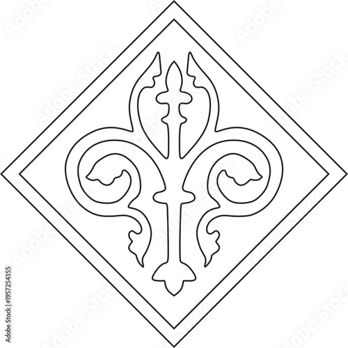 Vector black outline ancient Roman ornament elements. Classic European parts of patterns. Lilies and crowns