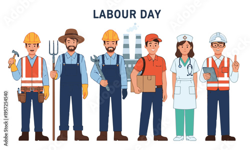 Labour Day Banner with Diverse Workers Characters and Profession Tools