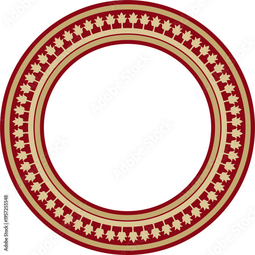 Vector gold with red round classic byzantine ornament. Circle, ring, border, Ancient Greece, Eastern Roman Empire frame. Decoration of the Russian Orthodox Church