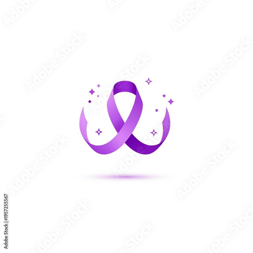 Epilepsy Awareness Vector Illustration, Purple Ribbon Icon, Support and Hope Symbol
