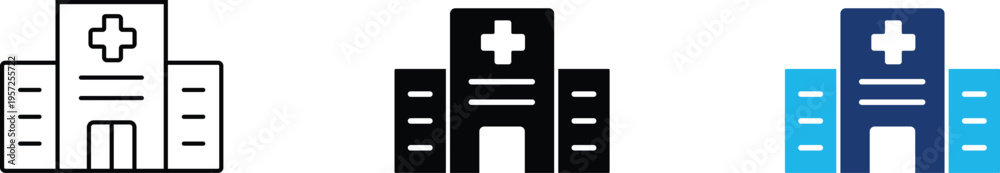 Obraz premium Medical center icon showing healthcare building and professional hospital architecture. Professional illustration for clinical emergency services, wellness center facilities, telemedicine platforms.