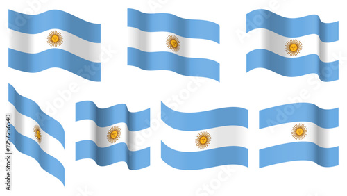 Argentina flag set, Argentina waving vector flag collection. Isolated on transparent background. Illustration. Design element for banner, presentation, sale, discount, advertisement, web.