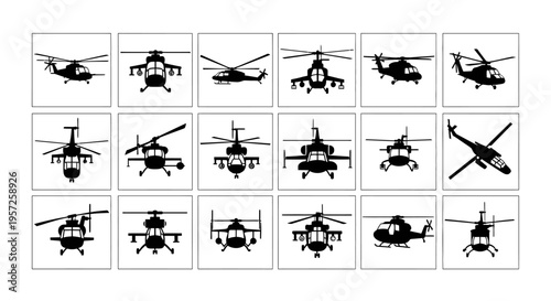 Helicopter Silhouettes Collection: Military & Civilian Aircraft Icons