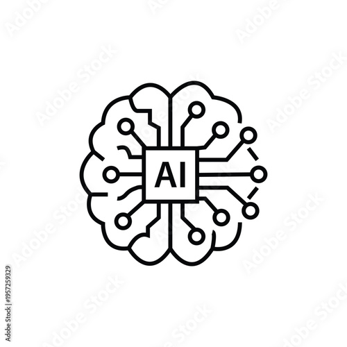 Artificial Intelligence brain icon with digital circuit lines