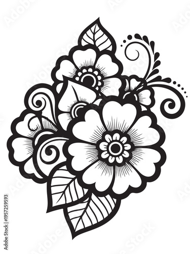 Brown henna floral design coloring page