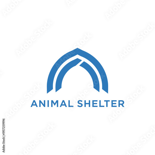 Simple animal shelter logo with blue arching lines suggesting shelter roof