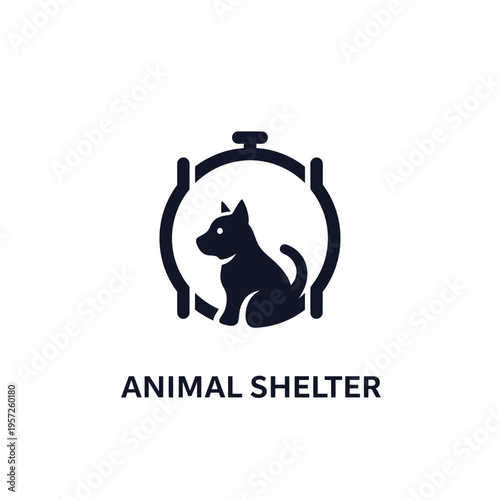 Minimalist dog silhouette inside circular frame for animal shelter branding and pet care