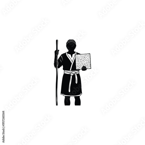 Ancient prophet holding scroll and staff illustration