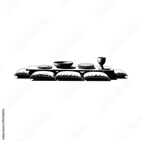 Elegant dinner setup on luxurious cushions for special occasions