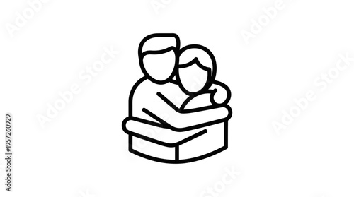 Minimalist Line Art of a Father And Child Embracing