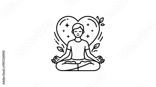 Meditating Man with Heart and Nature Graphic
