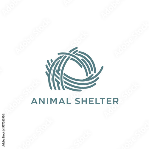 Animal shelter logo design with abstract nest icon in blue-gray color for pet care service