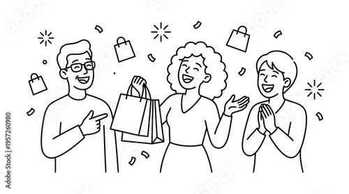 Group of Happy People Celebrating Shopping Purchases