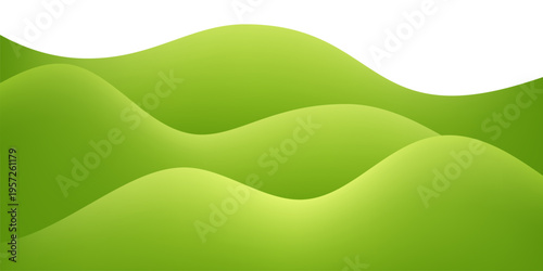 Green hill, field, grass background. Abstract landscape backdrop. Green layered curved shapes on light backdrop. Minimal modern nature vector illustration.