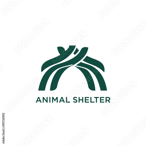 Animal shelter logo green waves protective arc shape modern design for rescue organization