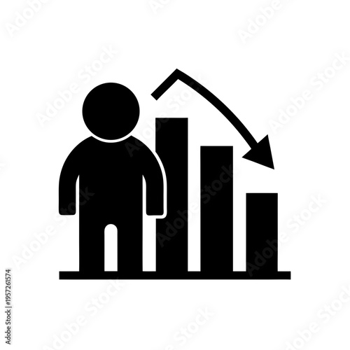 Vector icon of person with decreasing bar chart graph