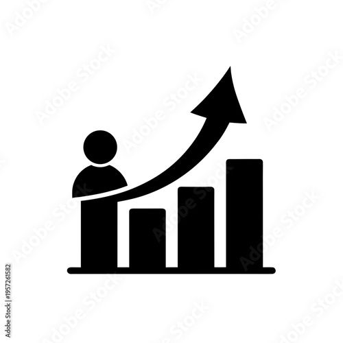 Vector business growth chart icon with person and arrow
