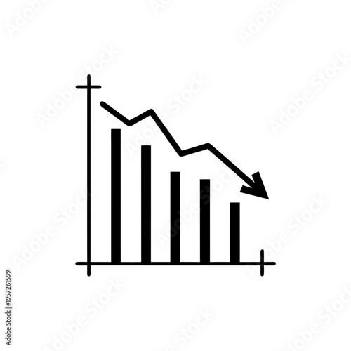 Vector business graph icon with downward trend
