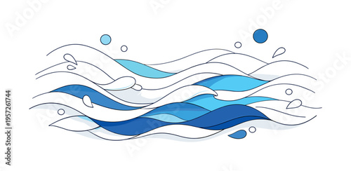 Fluid abstract waves. Smooth flowing lines forming layered water waves with soft shadows and subtle depth,