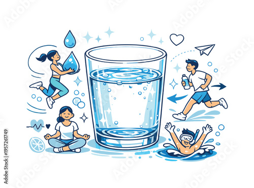 Clean water in glass close up. A transparent glass filled with fresh water sits centered, with soft ripples