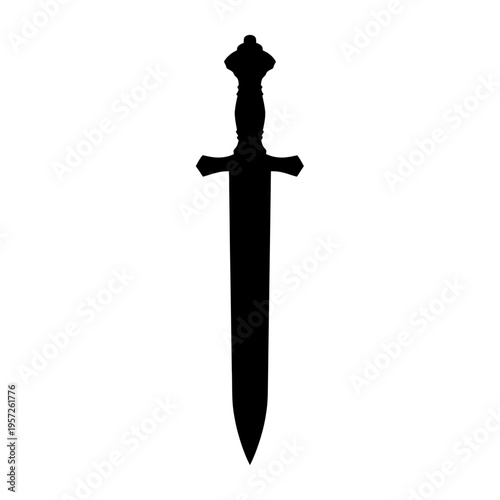 Isolated Silhouette of a Medieval Sword on White Background.