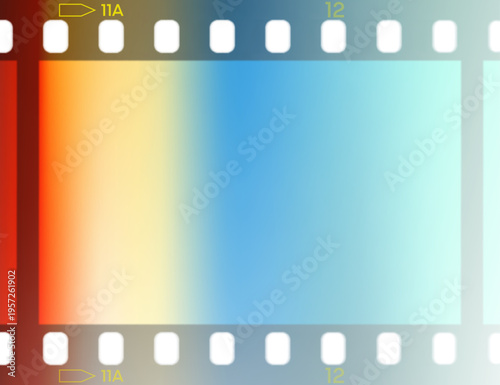 Gradient film frame with light leak effects. Vintage 35mm vector border with sprocket holes with burn gradient and transparent overlay for retro video, cinematic project, nostalgic photo edit.