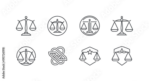 Scales of Justice Icons: Law, Balance, Judgment, Equality, Legal Symbols Collection