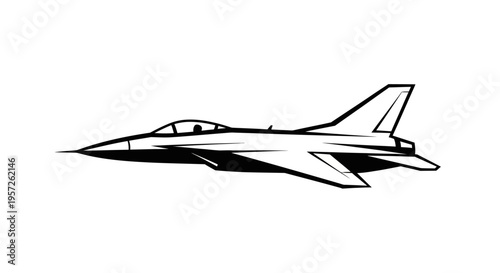 Modern Fighter Jet Silhouette, Aerodynamic Design, Military Aircraft Icon