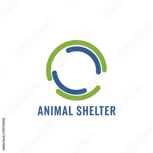 Abstract animal shelter logo with blue and green circle representing care and protection