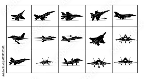 Modern Fighter Jets Silhouette Collection - Military Aircraft Vector Icons
