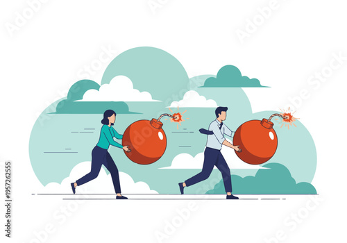 Business people carrying ticking bombs, facing urgent deadlines and high risk
