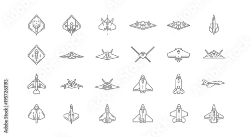 Modern Jet Fighter Aircraft Icons Collection