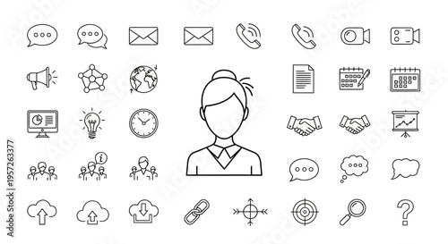 Business Icons Set - Woman, Communication, Technology, Finance, Strategy, Workflow, Analytics