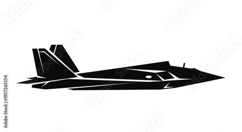 Modern Stealth Fighter Jet Silhouette Black and White