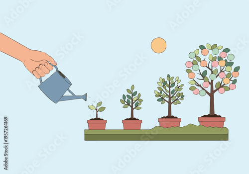 Concept of business investment and growth with plant development stages