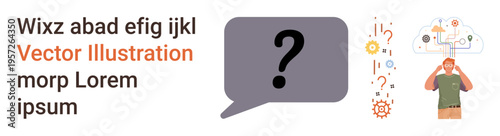 Problem solving, decision making, brainstorming, critical thinking, digital communication, artificial intelligence. Human pondering a question beside a chat bubble. Problem solving and decision