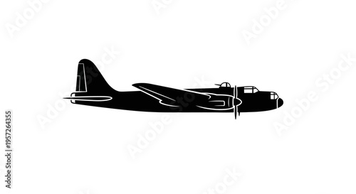 Silhouette of a vintage bomber airplane in flight, historical aviation design.