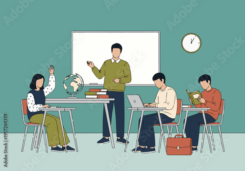 Students actively learning with a teacher in a modern classroom environment