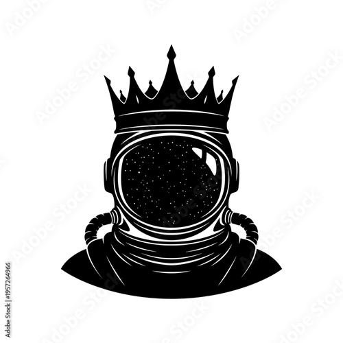 Astronaut Wearing a Crown Illustration in Black and White.