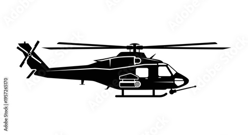 Silhouette of a military attack helicopter on a white background