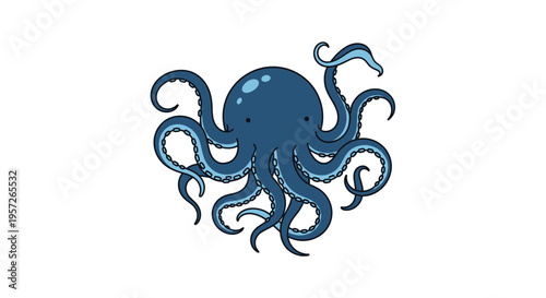 Blue octopus with curly tentacles underwater.